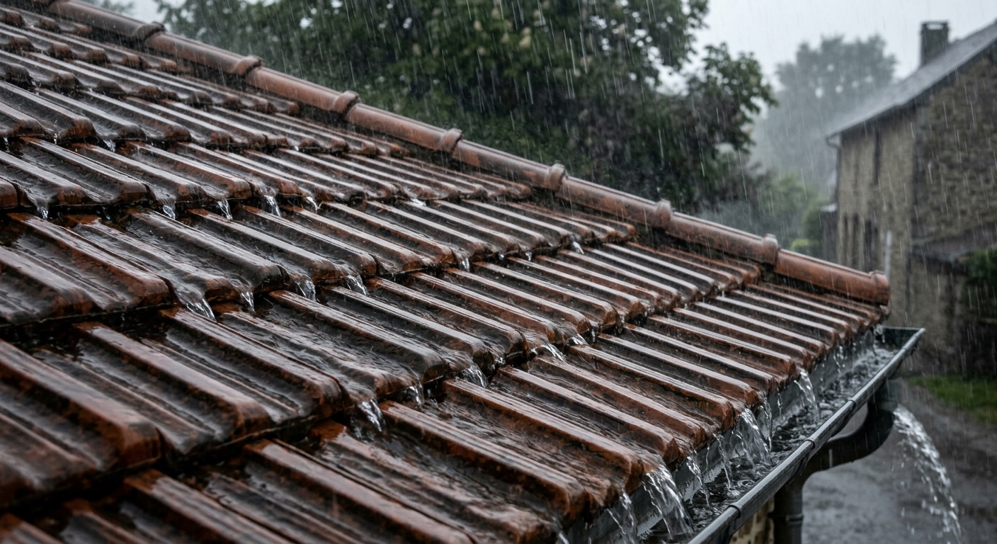 Pluie sur toiture étanche